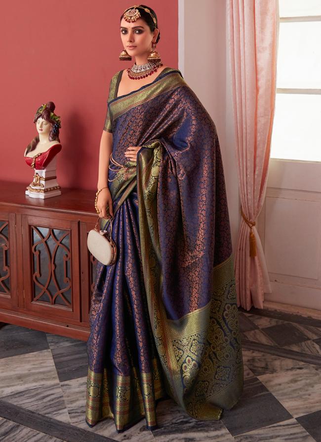 Soft Kanchivaram Purple Party Wear Zari Work Saree